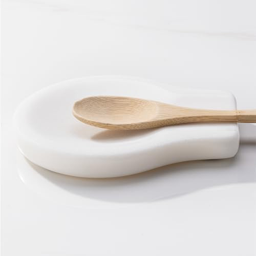 Navaris Marble Spoon Rest 2pcs Set - Spoon Holder for Your Kitchen Tools - Rest Your Tea Spoon, Metal Spatula, or Utensil - Snow White Marble with Non-Slip Feet | Amazon (US)