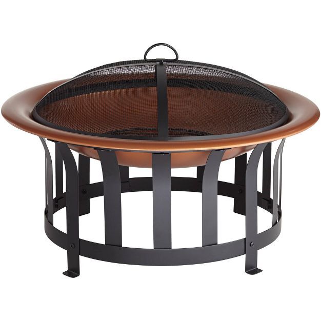 John Timberland Copper and Black Outdoor Fire Pit Round 30" Steel Wood Burning with Spark Screen ... | Target