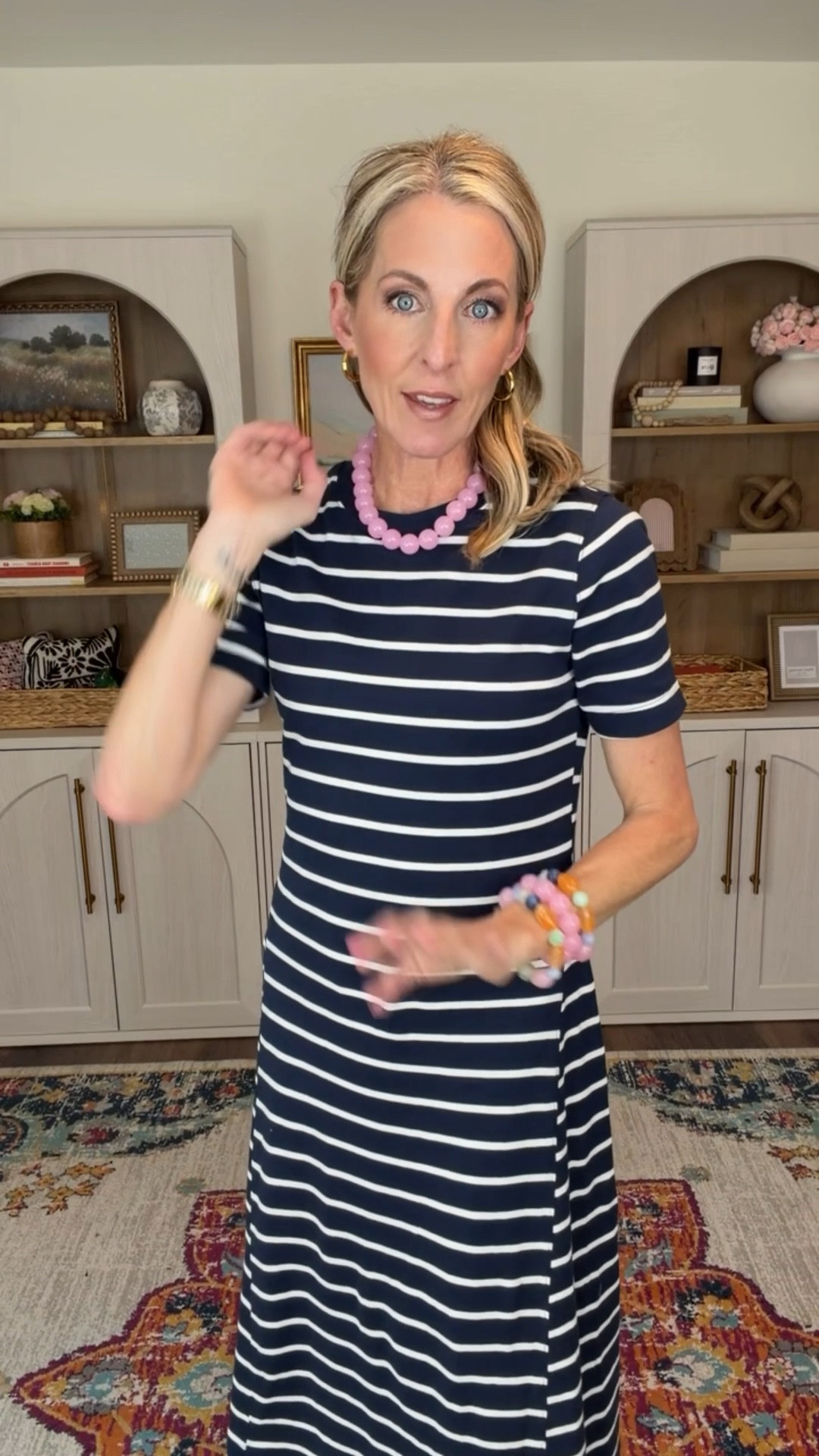 Time and Tru $16 midi dress that’s designed for every day ease. This dress is a wardrobe, staple crafted with 100% cotton a classic simple style dress that looks great in effortless whether you layer it with a jacket wear cute sneakers. It is truly the on the goat comfort classic dress wearing a size extra small comes in six color options. 