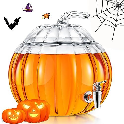 Uiifan 1 Pack 2 Gallon Halloween Pumpkin Drink Dispenser Glass Pumpkin Beverage Dispenser with Spigot Clear Pumpkin Shaped Juice Liquid Dispenser for Halloween Thanksgiving Party Table Kitchen Decor | Amazon (US)