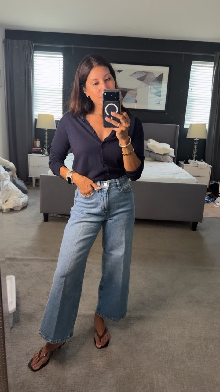 I like a cardigan as a top 

This navy blue I’m a size xs 
Jeans size 2 
Shoes tts 

@Walmart

#LTKPetite #LTKSeasonal #LTKOver40