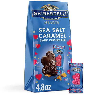 Ghirardelli Valentine's Sea Salt Caramel Dark Chocolate Hearts Bag - 4.8oz | Target
