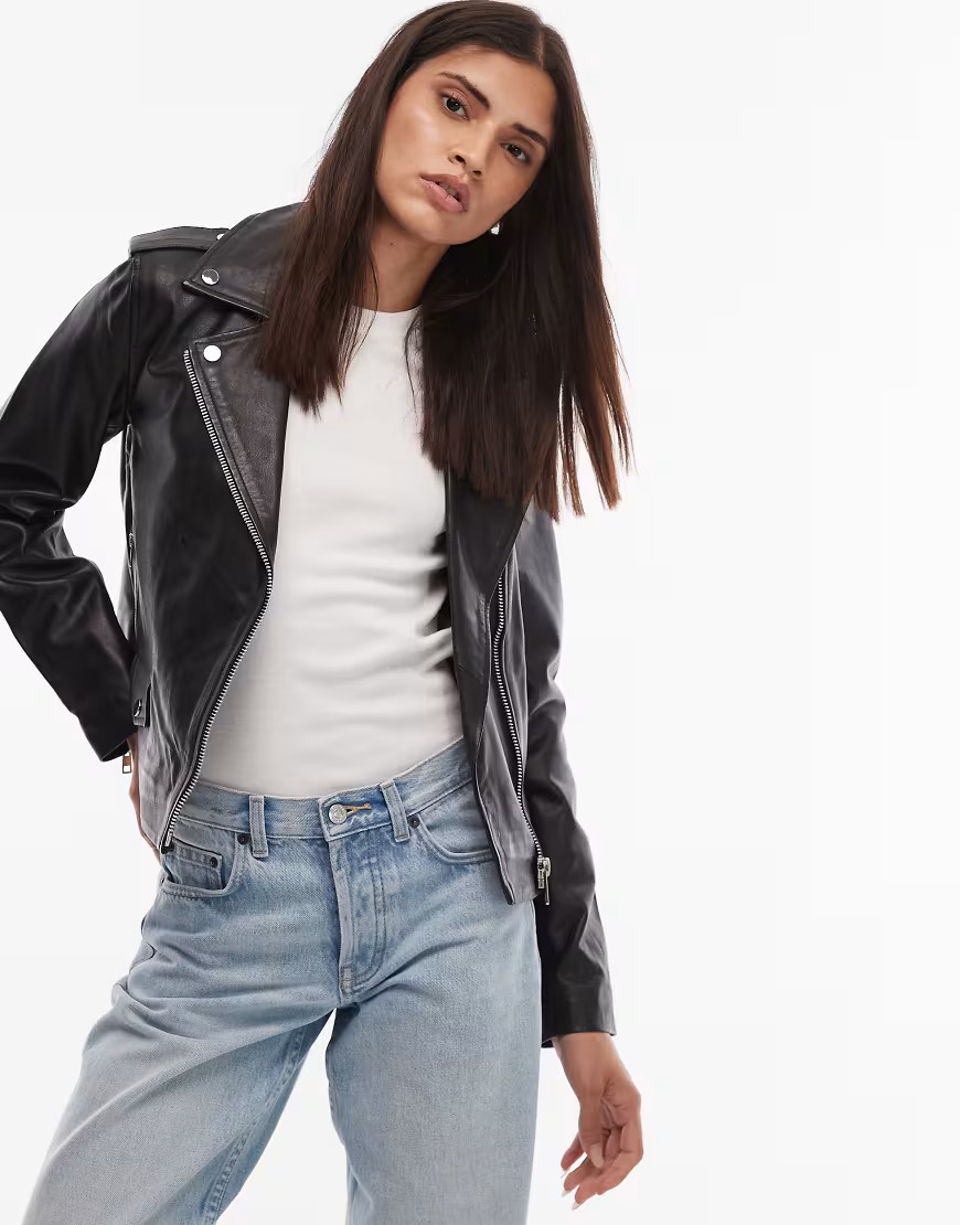 Mango leather biker jacket in black | ASOS (Global)