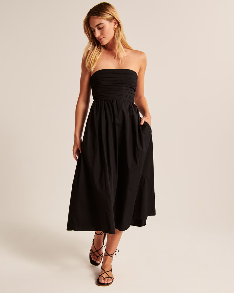 Emerson Strapless Poplin Midi Dress | Abercrombie & Fitch (US)