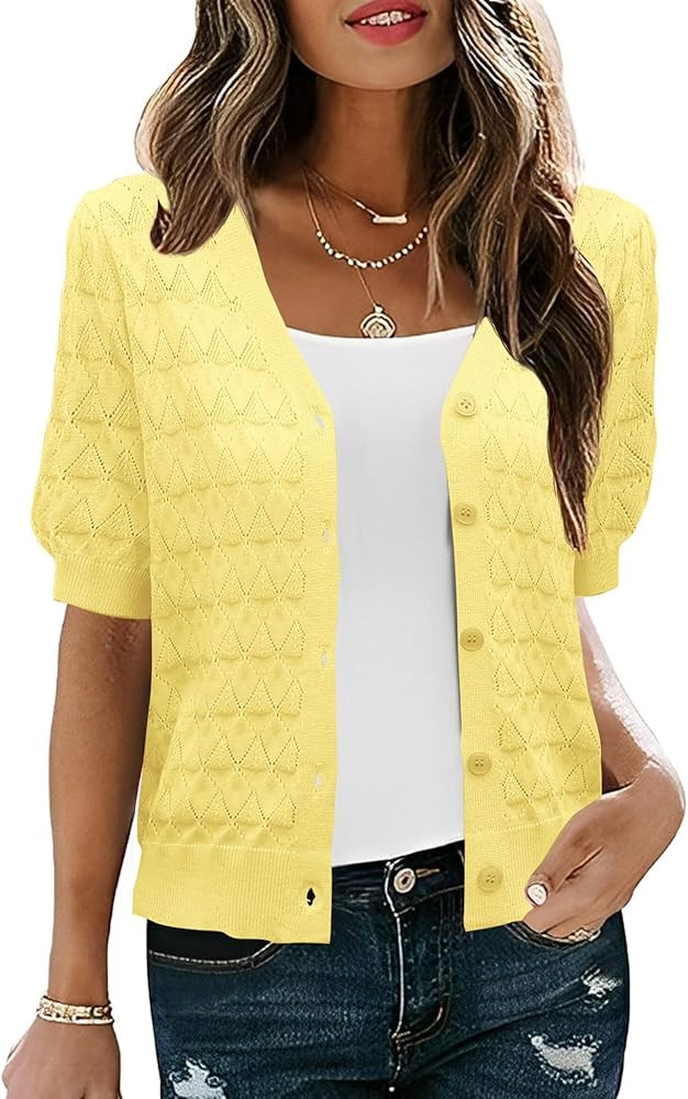 IECCP Cardigan Sweaters for Women Short Sleeve Lightweight Open Front Crochet Knit Shrugs 2026 Wo... | Amazon (US)