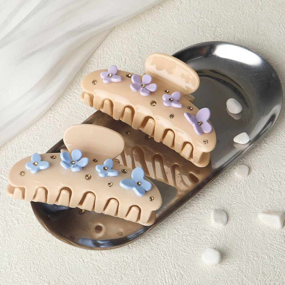 HAIMEIKANG 2 PCs Acrylic Bow Hair Claw Clips for Women - Cute Banana Non-Slip Strong Hold Barrett... | Amazon (US)