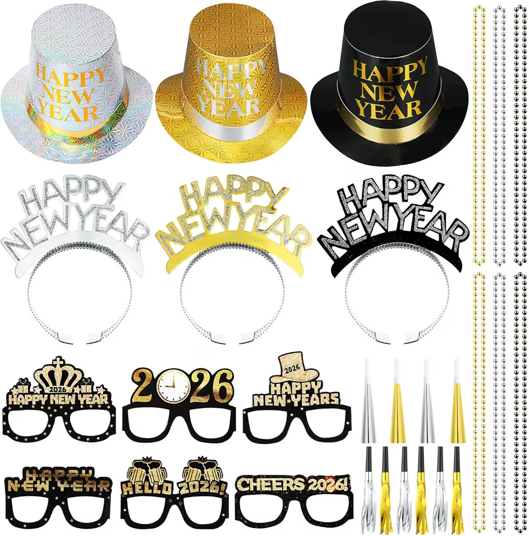 39 Pcs New Years Eve Party Supplies 2026 Happy New Year Decorations 12 Noise Makers 3 Black Silve... | Amazon (US)