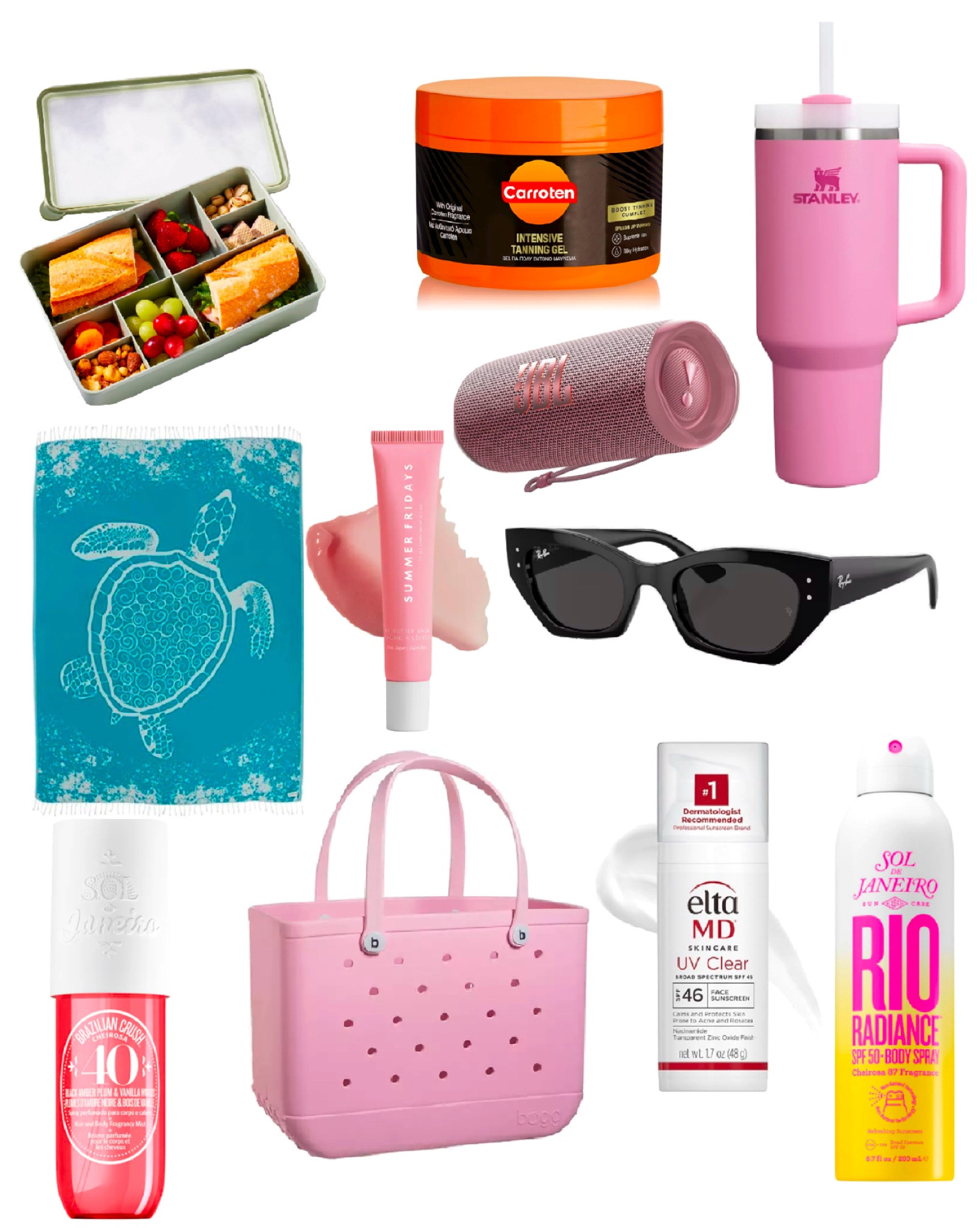 What to pack in the beach bag this summer! #boggbag #raybans #stanley #sandcloud #eltamdsunscreen #carroten #bentobox #soldejaneiro #summerfridays

#LTKSeasonal #LTKGiftGuide #LTKbeauty