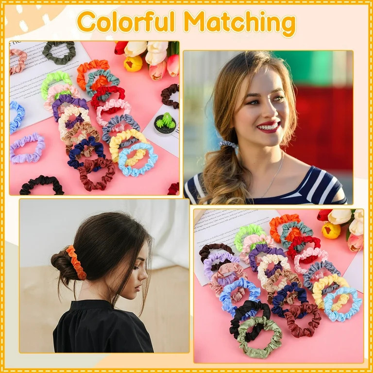 AOWOO 50 Pcs Satin Hair Scrunchies, 25 Colors Silk Hair Ties,Bulk Silk Elastic Hair Bands,Elastic... | Walmart (US)