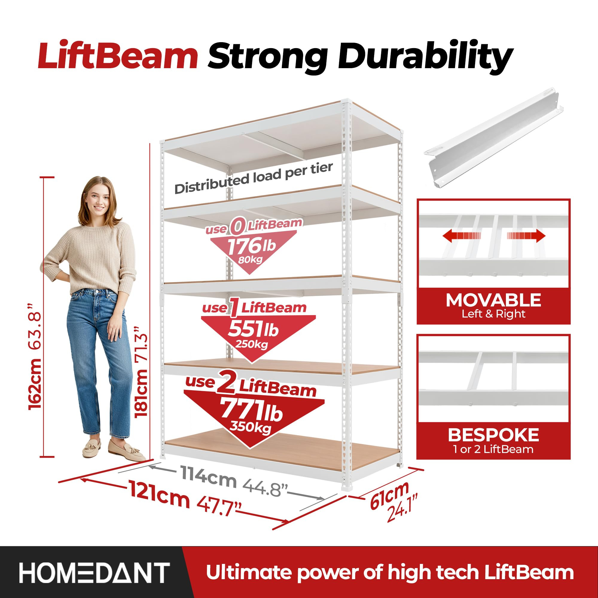 HOMEDANT 47.7" W Deep 5 Tier Heavy Duty Garage Shelving Adjustable Metal Rack Storage Shelves Sta... | Amazon (US)