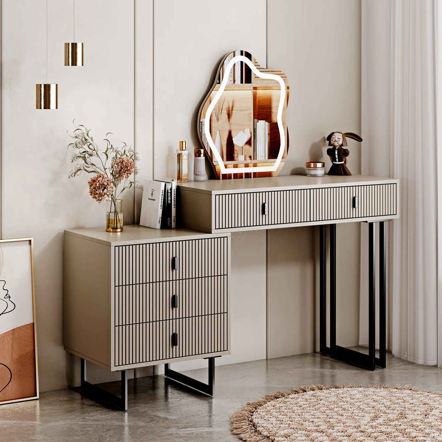 Dulcinea Vanity Desk with 3 Color Touch Screen Dimming Mirror, Modern Makeup Dressing Table | Wayfair North America