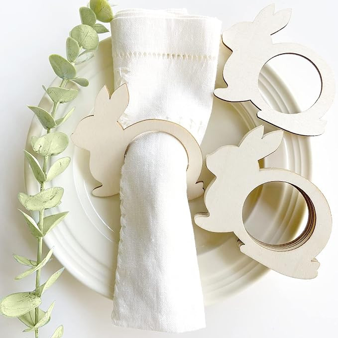 Easter Napkin Rings Set of 20, Bunny Napkin Ring for Table Setting, Spring Handmade Wood Serviett... | Amazon (US)