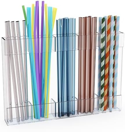 Upgraded 9.6'' Large Acrylic Straw Holder for Cabinet Door, Space-Saving Straw Organizer Storage ... | Amazon (US)