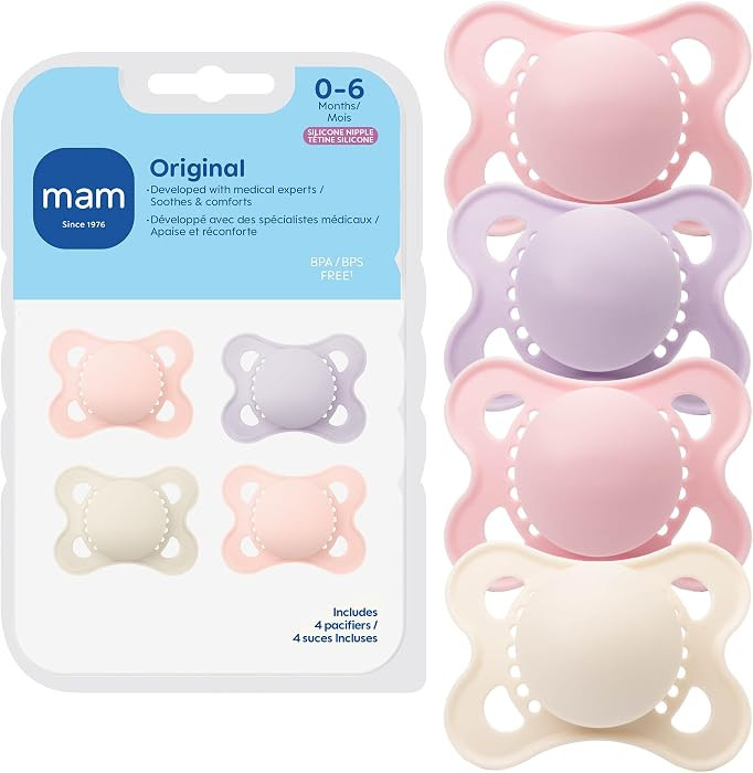 MAM Original Baby Pacifier 0-6 Mths, Skin Soft Silicone Nipple, 4 Pack | Amazon (US)