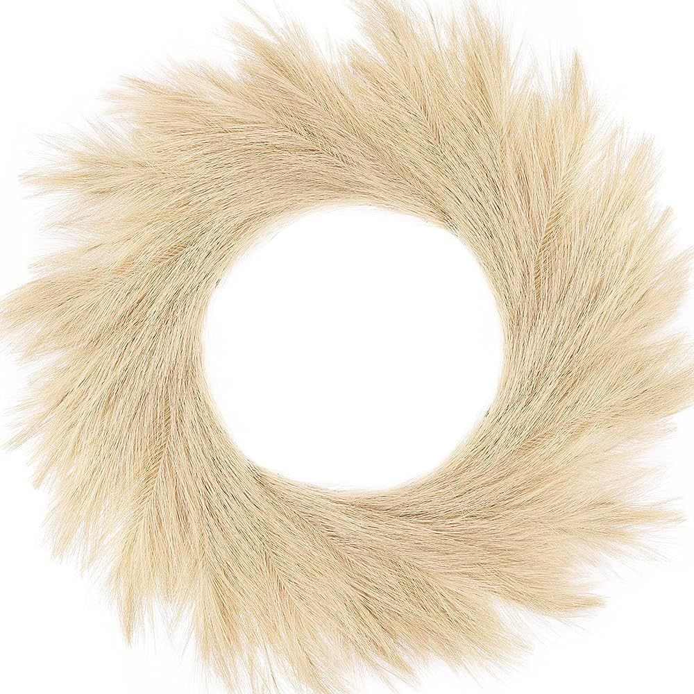 Amazon.com: Hananona Artificial Pampas Grass Wreath, 26" Faux Pampas Grass Decor for Home Boho Fa... | Amazon (US)