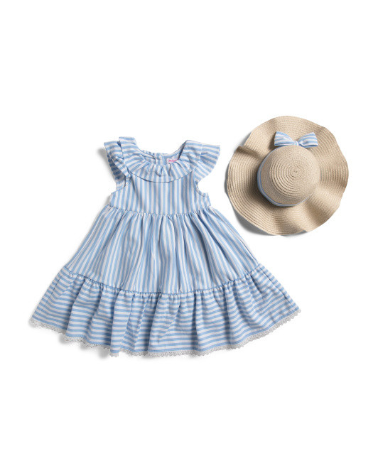 Toddler Girls Striped Dress With Matching Hat | TJ Maxx