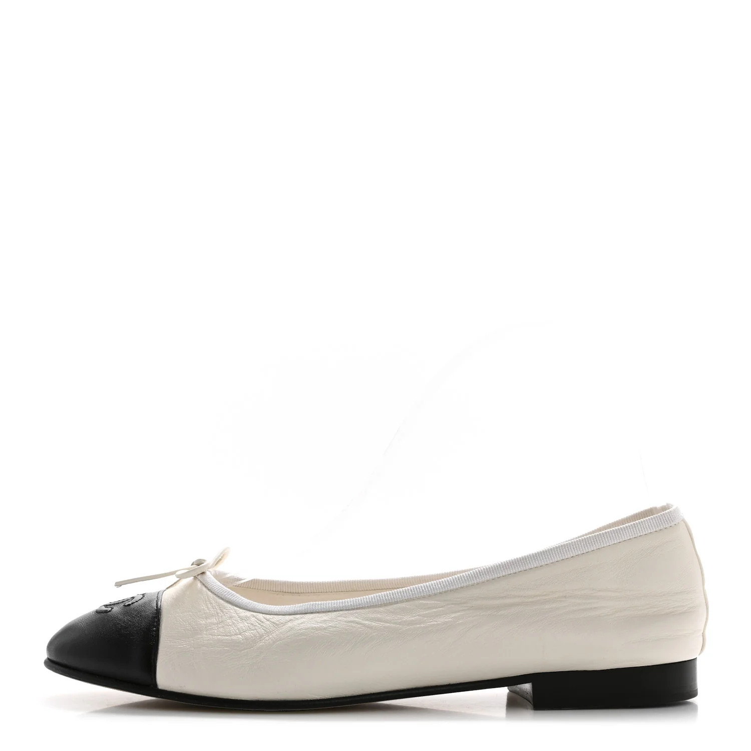 Lambskin Cap Toe CC Ballerina Flats 38.5 White Black | FASHIONPHILE (US)