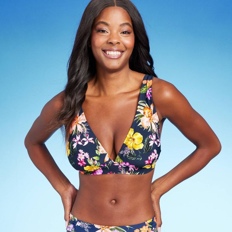 Women's Tropical Print Longline Bikini Top - Kona Sol™ Navy Blue | Target