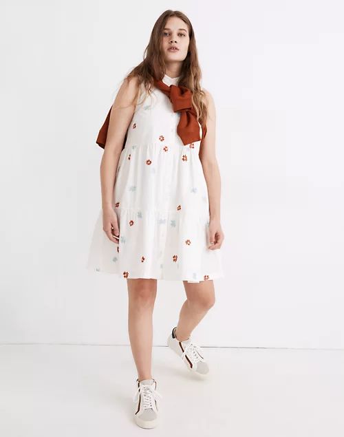 Daisy Embroidered Banded-Collar Tiered Dress | Madewell