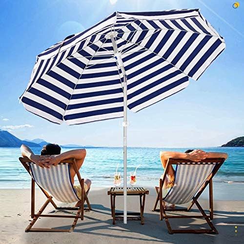 SERWALL 6.5FT Beach Umbrella UV 50+ Outdoor Portable Sunshade Umbrella with Sand Anchor, Push Button | Amazon (US)