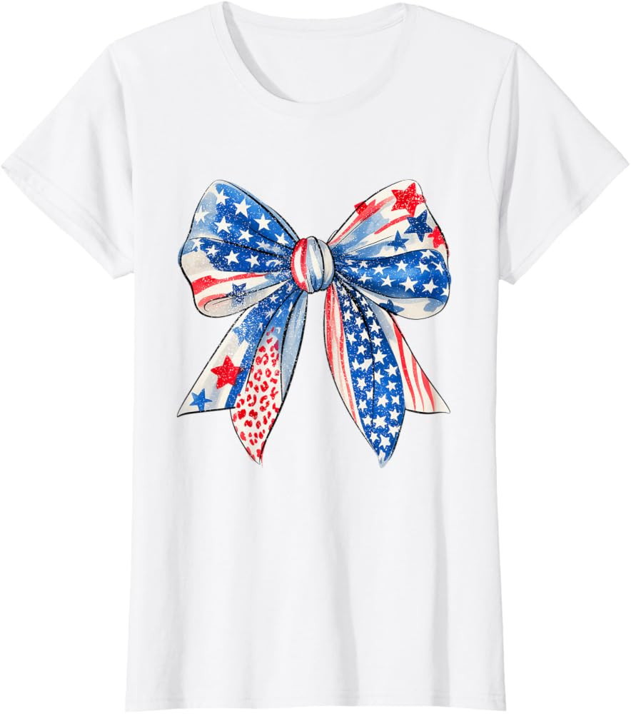 Cute Coquette Bow American Flag USA Funny 4th Of July Fourth T-Shirt | Amazon (US)