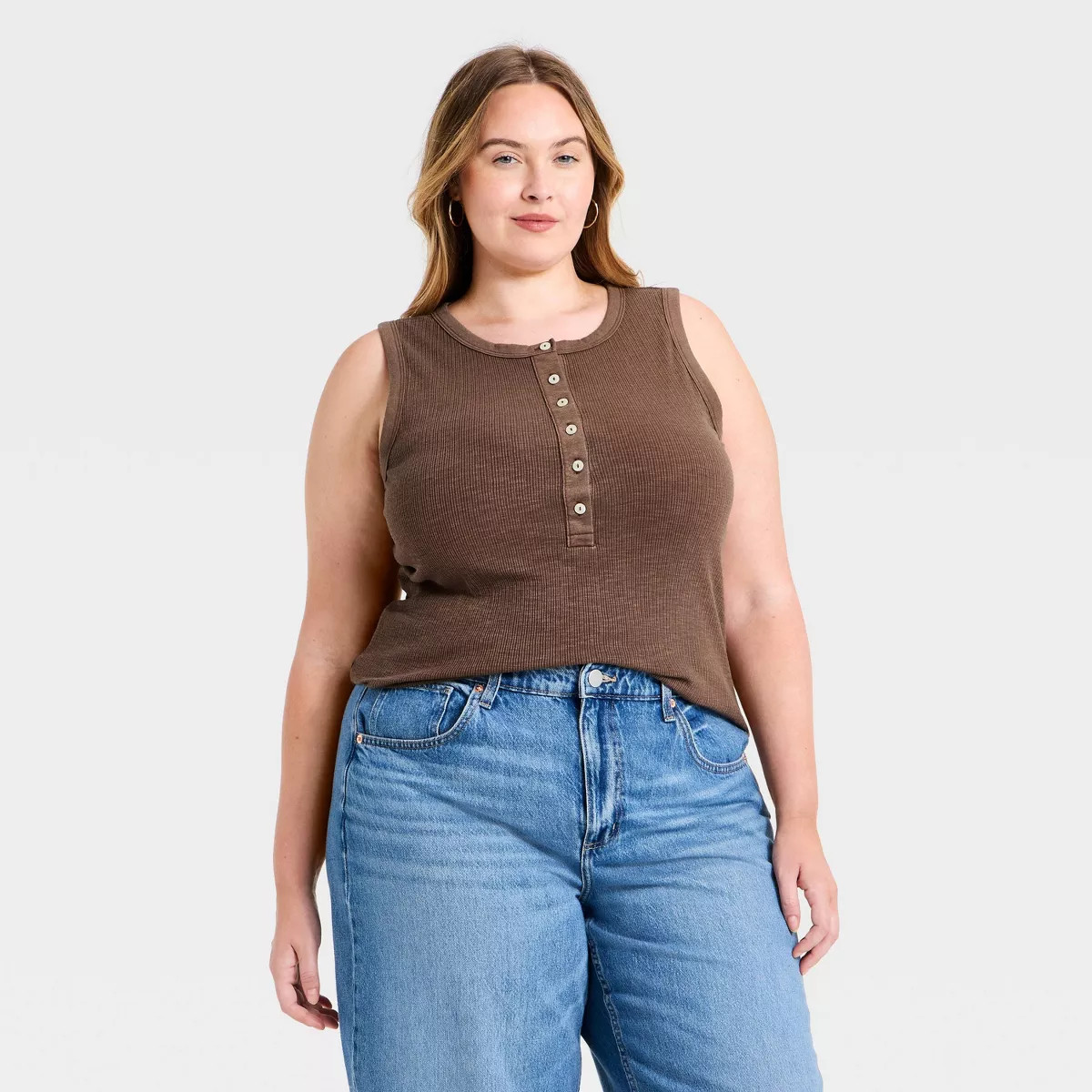 Women's Front Button Tank Top - Universal Thread™ Brown XXL | Target