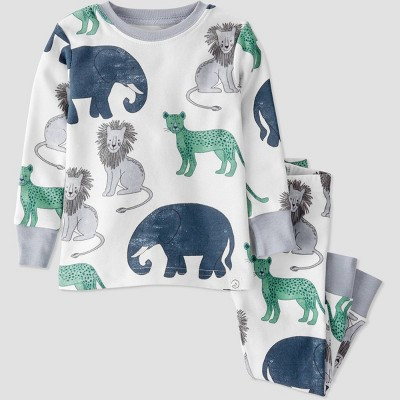 Baby Boys' 2pc Organic Cotton Wildlife Sleepwear Pajama Set - little planet by carter's White/Blu... | Target
