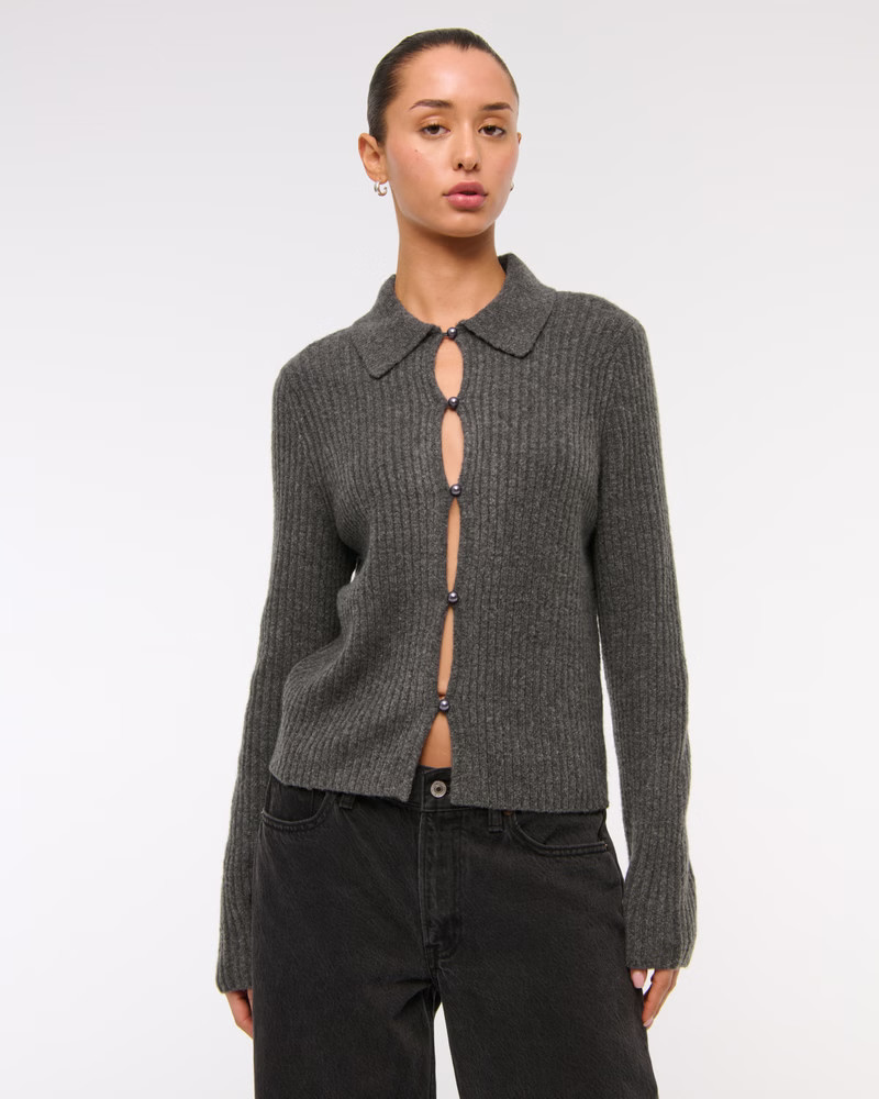 Pearl Button Collared Cardigan | Abercrombie & Fitch (UK)