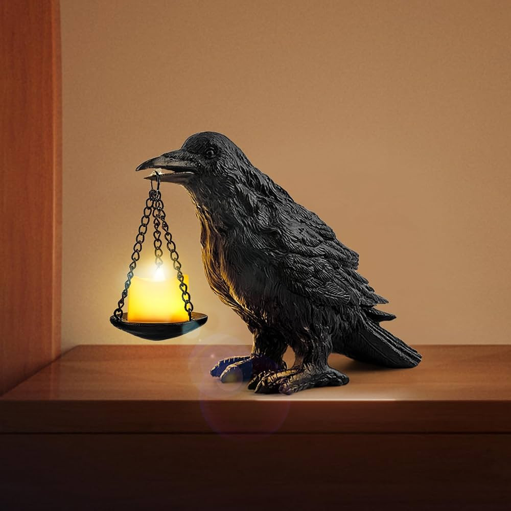 Gothic Home Decor Fake Crow Light Holder Halloween Decorations Indoor Raven Lamp Tealight Candle ... | Amazon (US)
