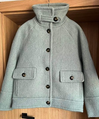 BNWOT Sezane Sage Leo Short Wool Coat Jacket Lined High Collar FR36 Small US4 | eBay US