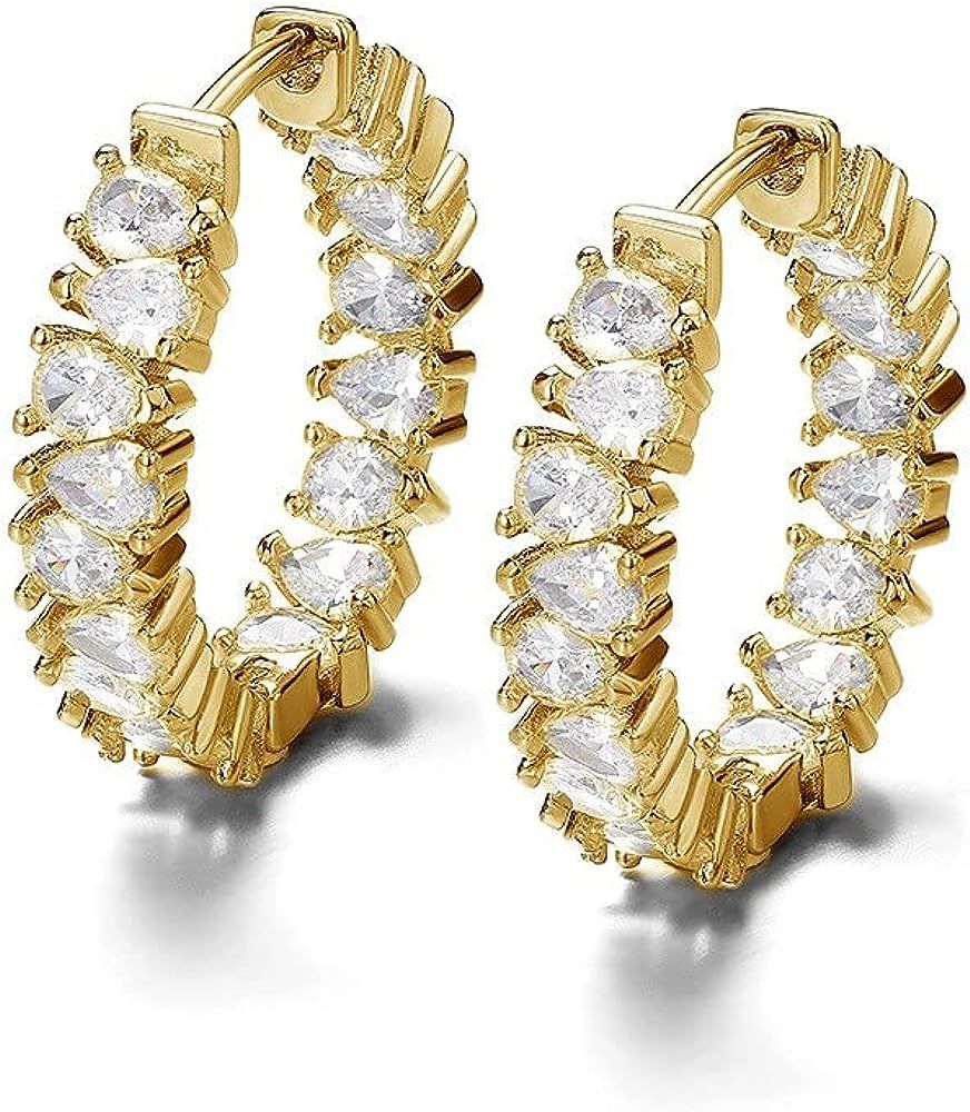 Damen Ohrringen 18 karat vergoldet Für Frauen Creolen gold kleine Ohrringe Grösse 21 mm hängen... | Amazon (DE)