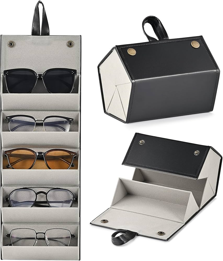 CO-Z Travel Sunglasses Organizer, Foldable Travel Sunglass Case with 5 Slots for Multiple Pairs, ... | Amazon (US)