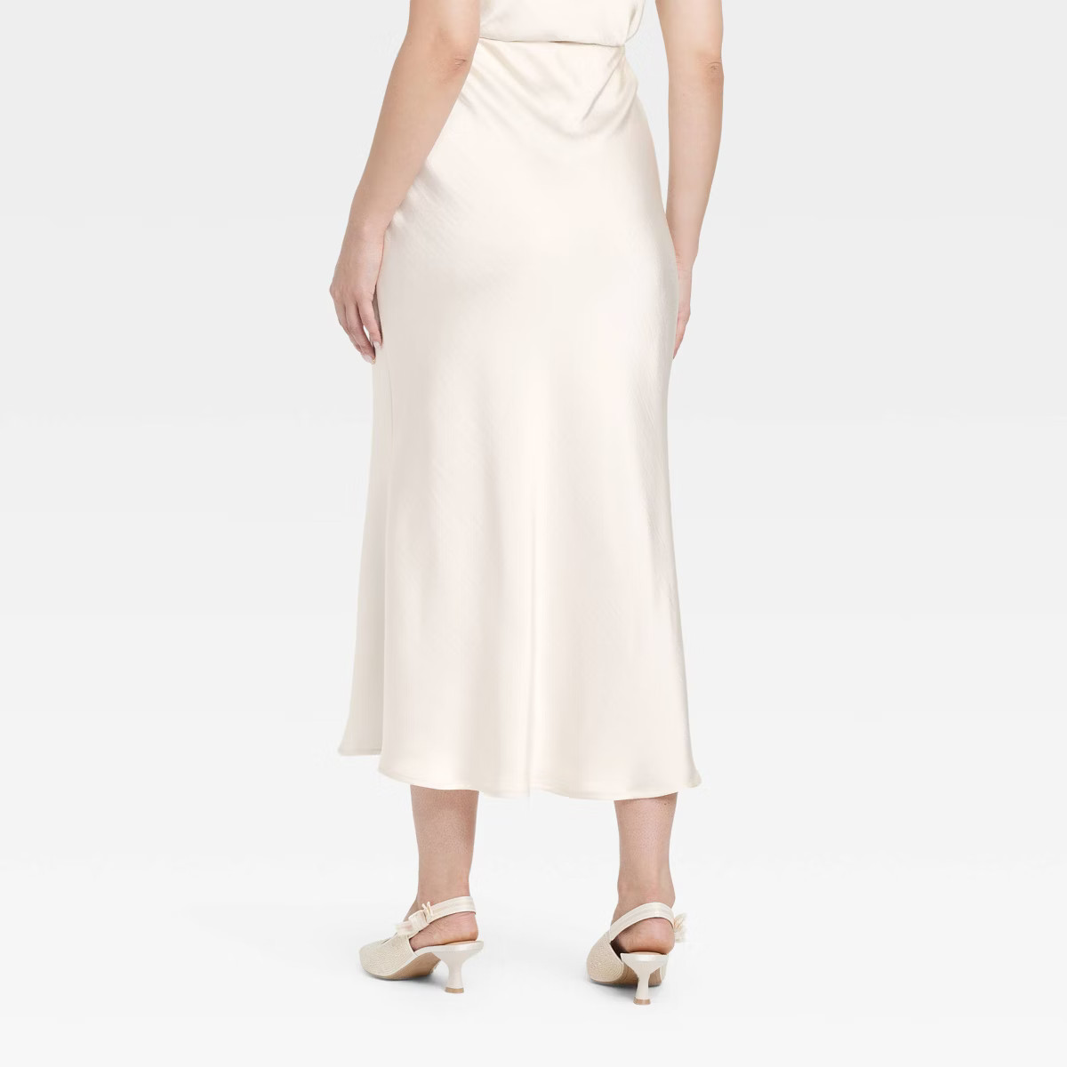 Women's Midi A-Line Skirt - A New Day™ White L: Satin, Slim Fit, Elastic Waistband, Pull-On, 36... | Target