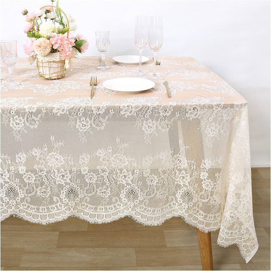 Fanqisi Ivory Lace Tablecloth 60x120 Inches Classic Wedding Lace Tablecloths Overlay Party Table ... | Amazon (US)
