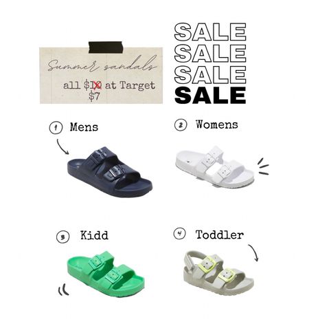 Summer sandals on sale NOW at Target!  30% off making this family set $7/each!  Hurry sale ends 5/27.  

#LTKShoeCrush #LTKSaleAlert #LTKFamily