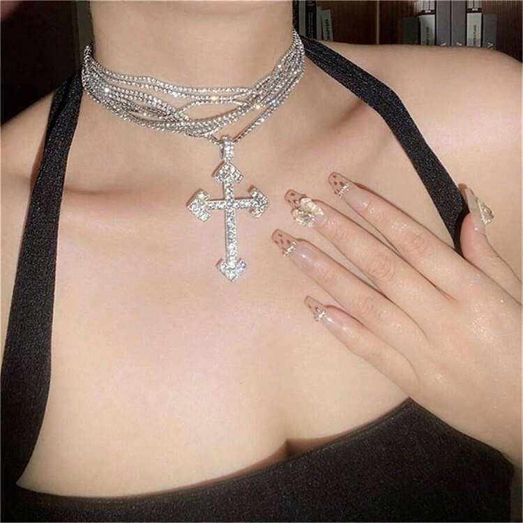 1pc European And American Style Exaggerated Multilayered Cross Necklace With Full Diamonds Personalized Pendant, Ideal For Parties And Elegant Events | SHEIN