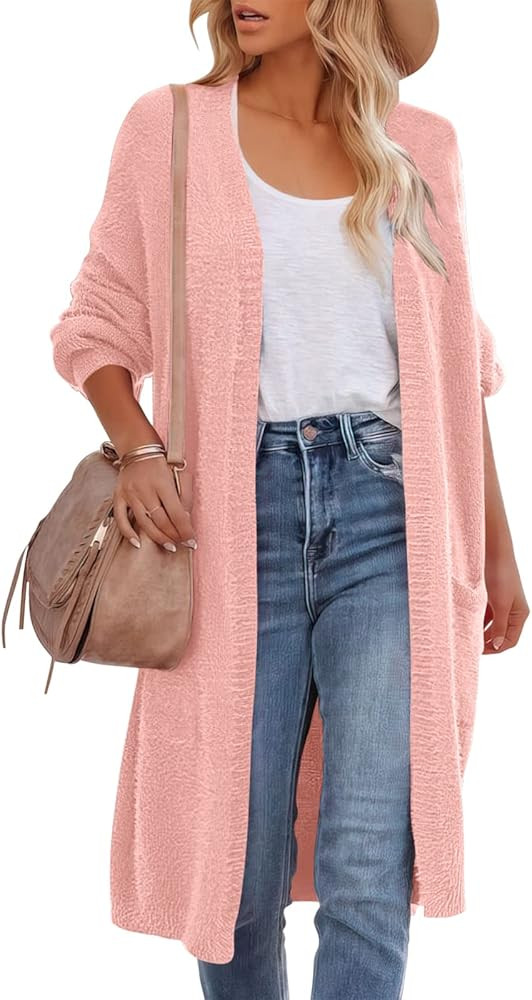 ANRABESS Women's Casual Long Sleeve Open Front Fuzzy Knit Cardigans Plush Sweater Coat with Pocke... | Amazon (US)