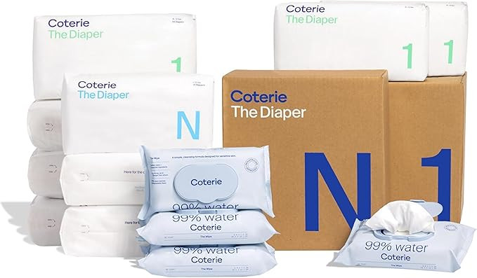 Coterie Baby Wipes + Diapers Kit, Size 1 (198 Count) & Size Newborn Diapers (93 Count), 4 Pack (2... | Amazon (US)