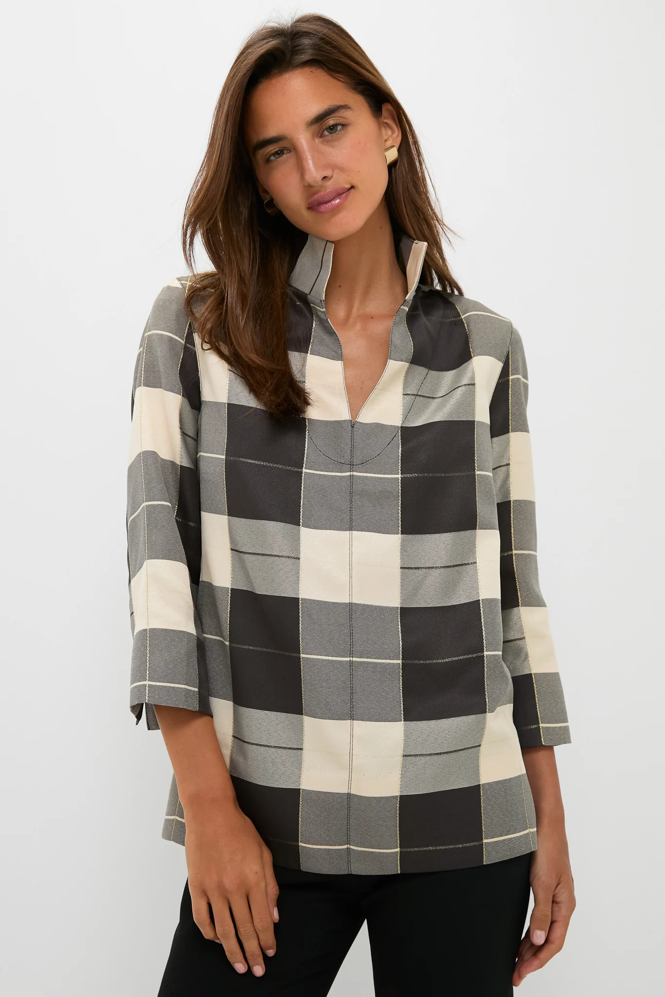 Mairead Check Plaid Margot Stand Collar Blouse | Tuckernuck (US)