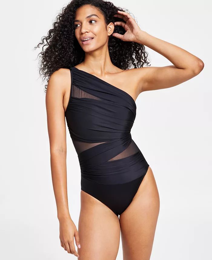 Miraclesuit Network Jena One-Shoulder Allover-Slimming One-Piece Swimsuit - Macy's | Macy's