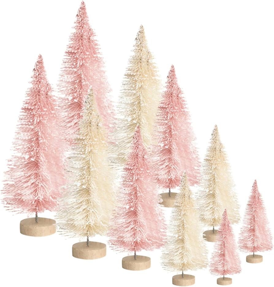Bottle Brush Trees 16 Pcs Mini Christmas Tree with Wooden Base Bendable Artificial Small Miniatur... | Amazon (US)