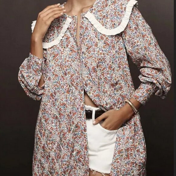 By Anthropologie Long-Sleeve Collared Mini Dress Eyelet New M | Poshmark