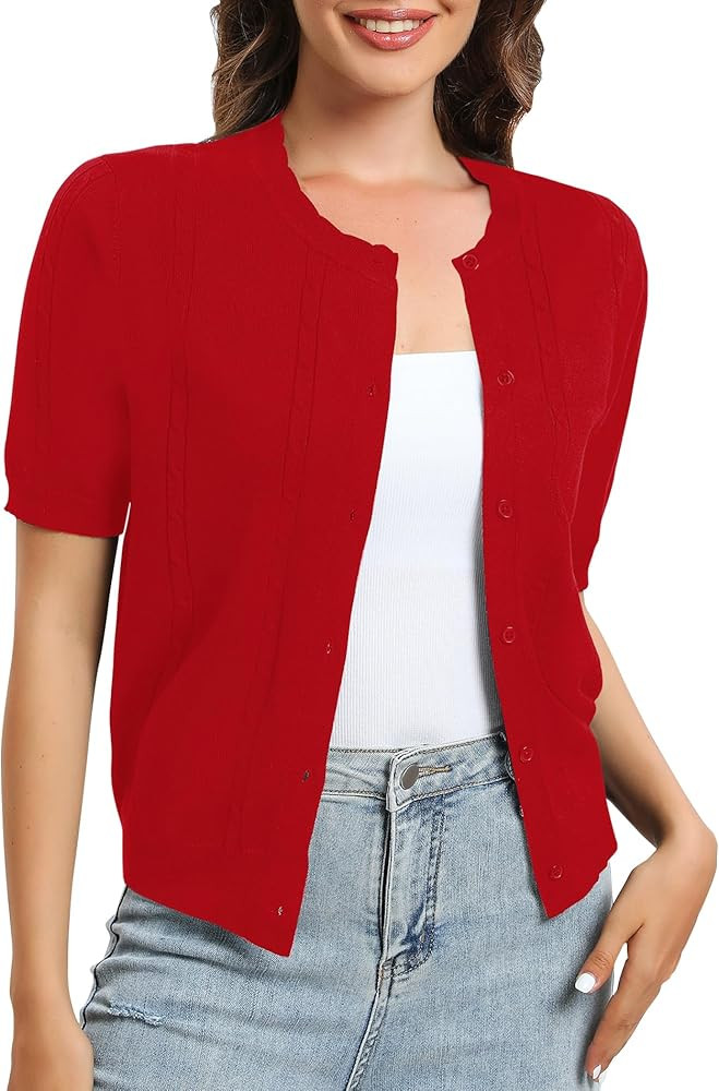 Urban CoCo Women's Short Sleeve Round Neck Cropped Cardigan Sweater Lightweight Shrug Sweaters fo... | Amazon (US)