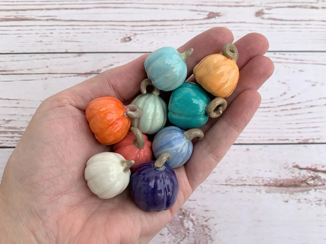 Set of 3 Ceramic Mini Pumpkins in Different Colors Handmade - Etsy | Etsy (US)