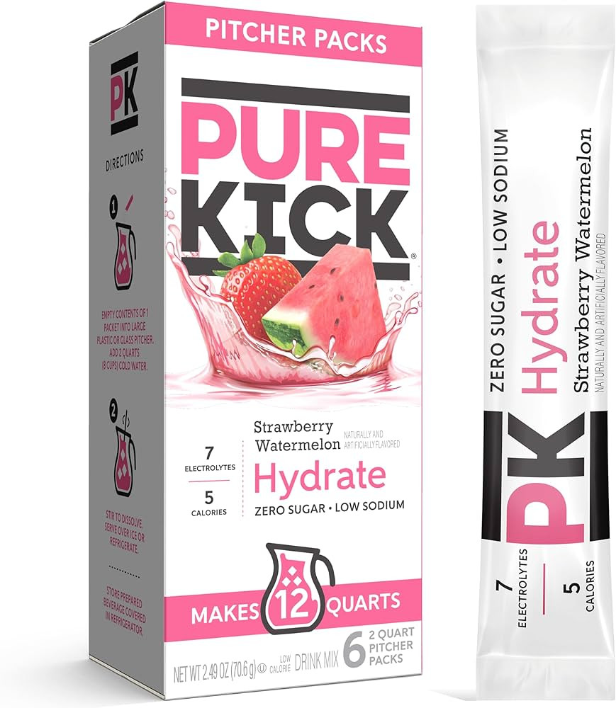 Pure Kick Hydration Pitcher Pack, Strawberry Watermelon, Includes 6 Packets, 1 Box, Makes 12 Quarts Total | Amazon (US)