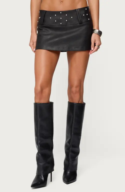EDIKTED Luella Stud Faux Leather Miniskirt in Black at Nordstrom, Size Large | Nordstrom