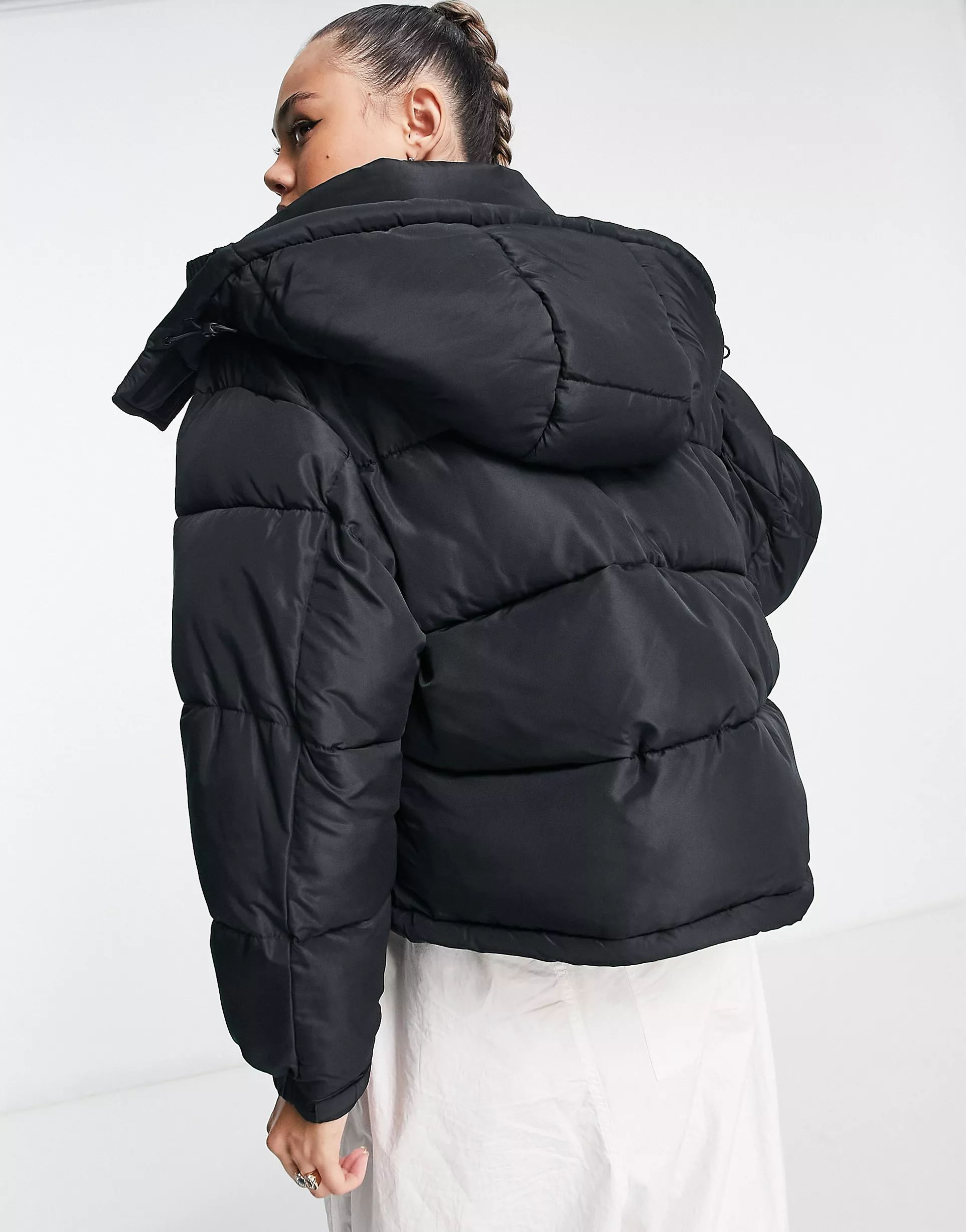 Sixth June oversized cropped hooded puffer jacket in black | ASOS (Global)