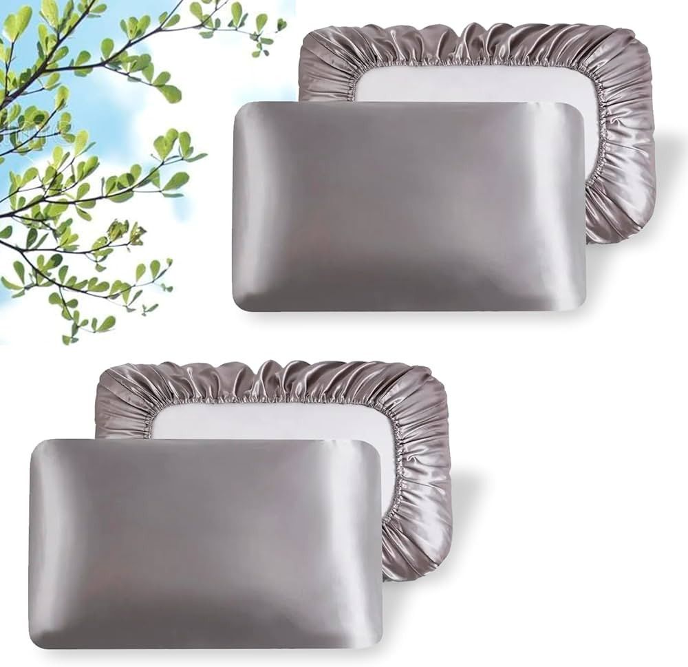 2 Packs Silk Satin Pillowcases for Hair and Skin. Decorative Luxurious Travel Elastic Band Satin ... | Amazon (US)