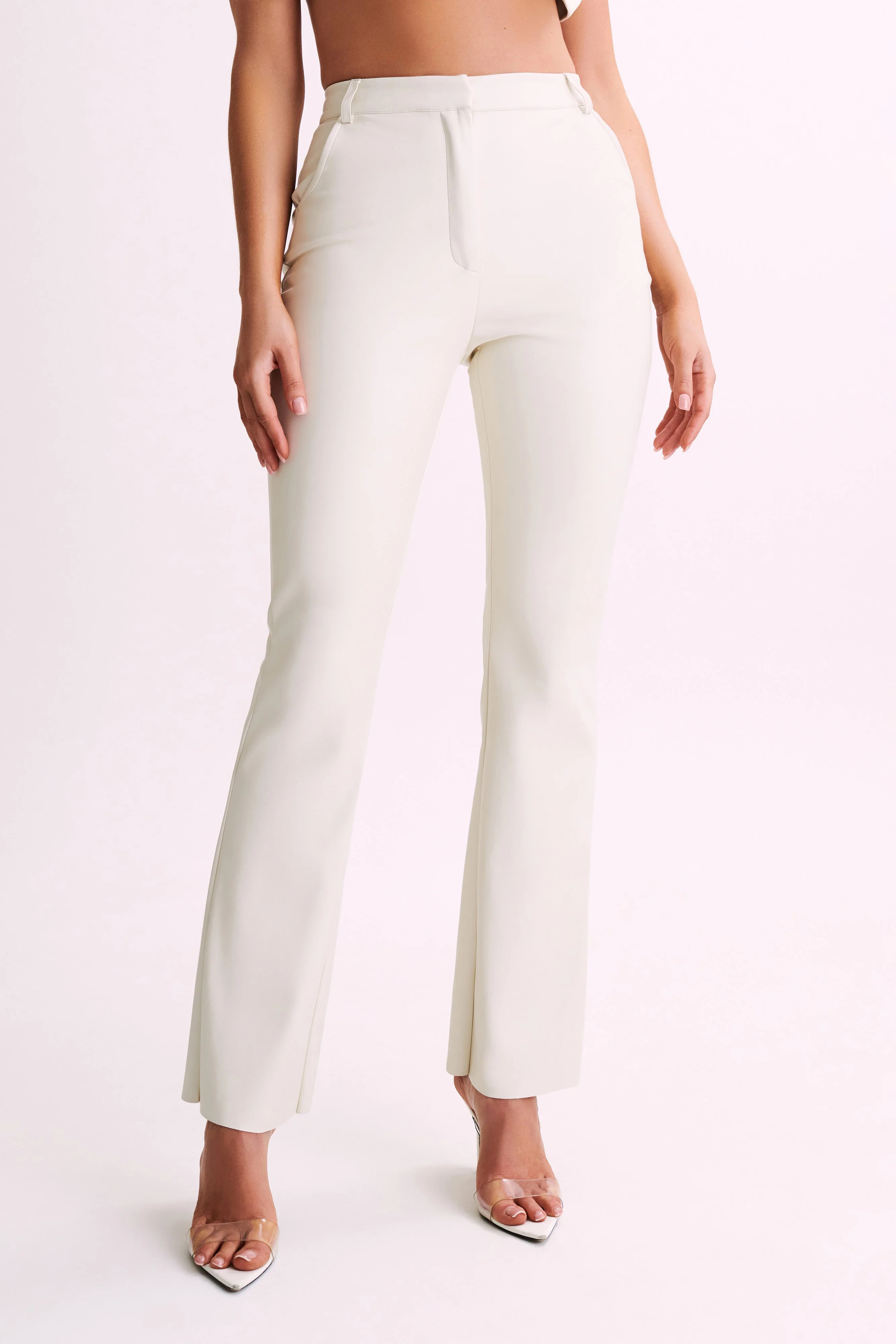 Tyra Straight Leg Faux Leather Pants - Ivory | MESHKI US