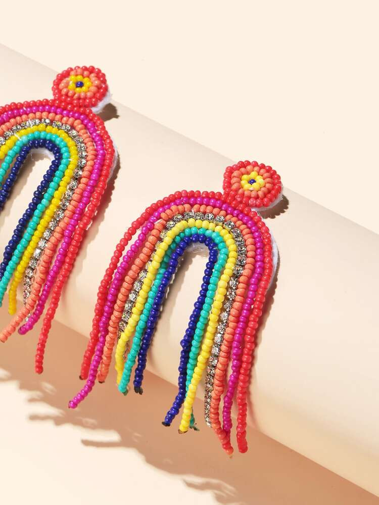 Beaded Rainbow Tassel Drop Earrings | SHEIN